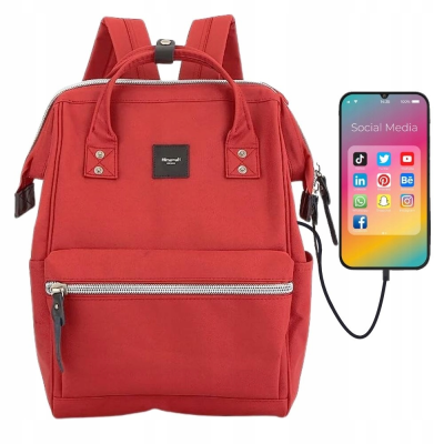 Plecak HIMAWARI Damski Szkolny Laptop 15,6 A4 USB Miejski 19L Czerwony