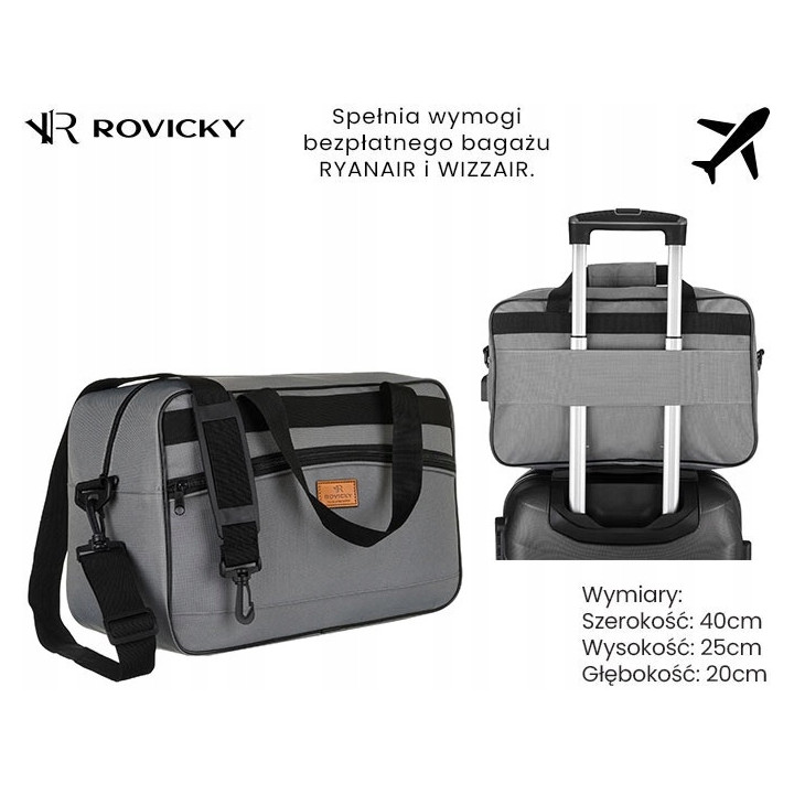 Torba podróżna do samolotu 40x20x25 Rovicky bagaż podręczny Ryanair Wizzair