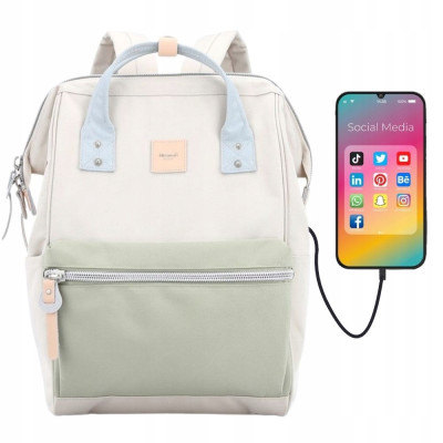 Plecak HIMAWARI damski miejski laptop 13,3 A4 USB beżowy 19L