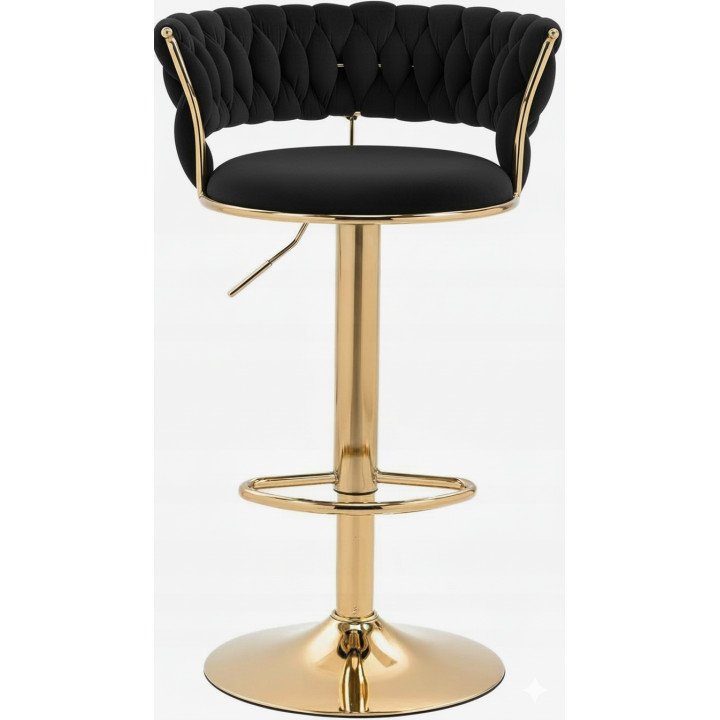Hoker IMPERIA stołek Krzesło Barowe 100 cm Glamour Złote nóżki Welur BLACK