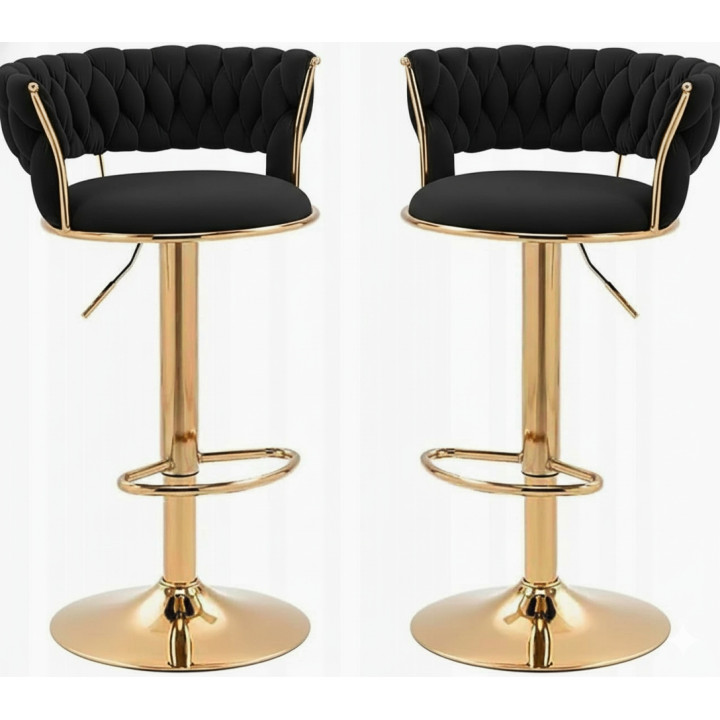Hoker IMPERIA stołek Krzesło Barowe 100 cm Glamour Złote nóżki Welur BLACK
