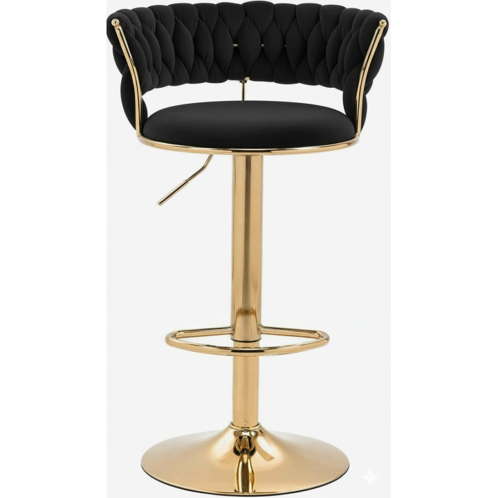 Hoker IMPERIA stołek Krzesło Barowe 100 cm Glamour Złote nóżki Welur BLACK