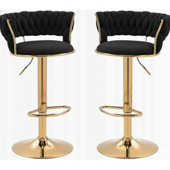 Hoker IMPERIA stołek Krzesło Barowe 100 cm Glamour Złote nóżki Welur BLACK