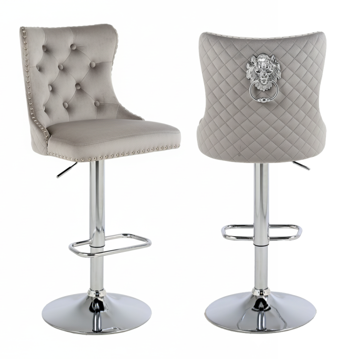 Hoker barowy, do kuchni, salonu, elegancki CRYSTAL VELVET JASNOSZARY SL